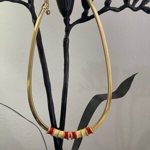 Gold Necklace with Red and Cream Accents